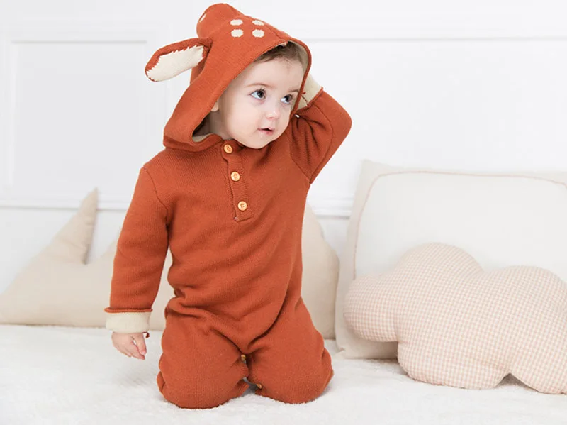 Wholesale 2018 Knitted baby boys girls clothes set long-sleeve Reindeer Newborn baby Romper jumpsuit roupas de bebe 8