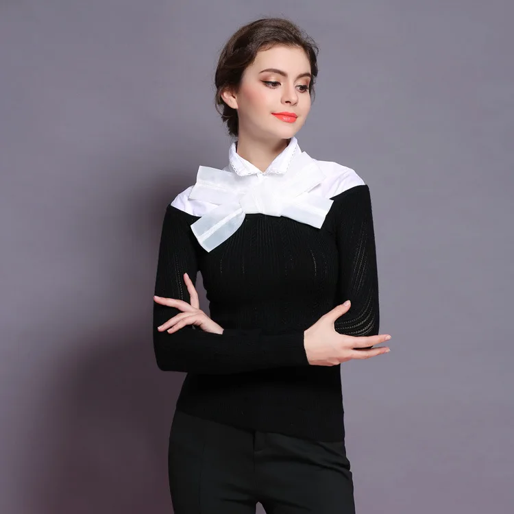 2019 Spring Autumn Women's Turtleneck Bow Patchwork Knitted Sweaters Black White Color Block Slim Sweater Jc2729
2019 Spring Autumn Women's Turtleneck Bow Patchwork Knitted Sweaters Black White Color Block Slim Sweater Jc2729