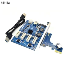 Pci-e x1 para 4pci-e x16 kit de expansão 1 a 4 porta pci express switch multiplicador hub 6pin sata usb riser cartão para mineração btc mineiro(China)