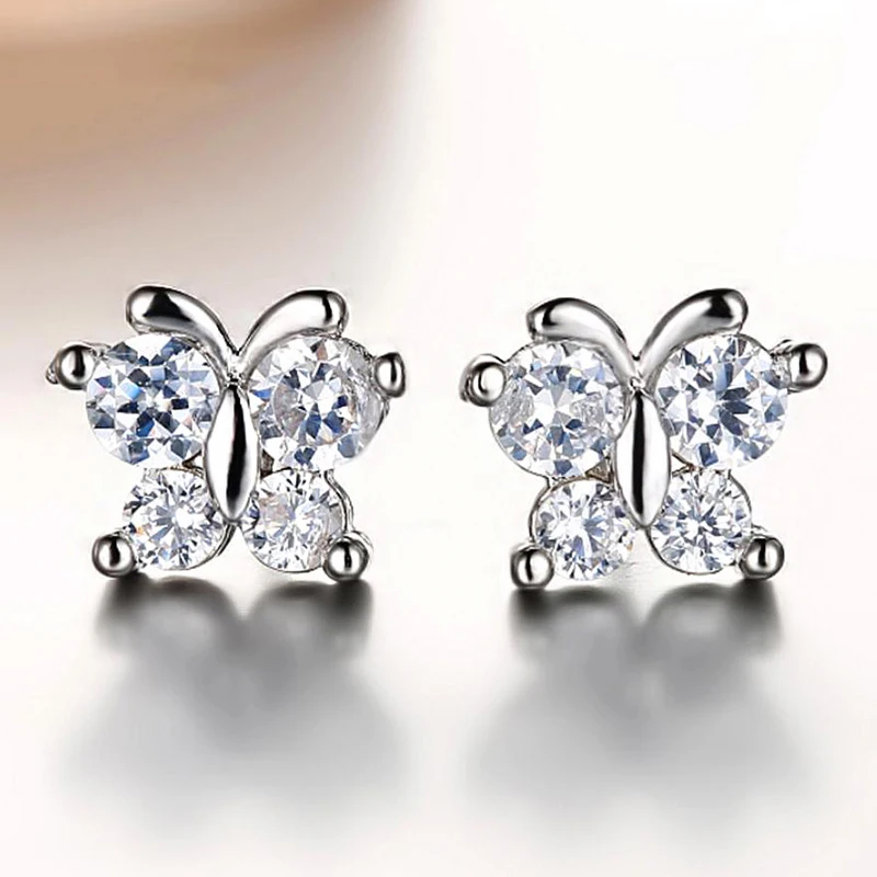 Lovely Small Butterfly Zirconia S925 Silver Stud Earrings Tiny CZ Crystal Earrings Fashion Jewelry Gift for Women Girl oorbellen
Lovely Small Butterfly Zirconia S925 Silver Stud Earrings Tiny CZ Crystal Earrings Fashion Jewelry Gift for Women Girl oorbellen