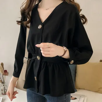 Fashion Woman Sexy V Neck Blouses Blouses Ladies Elegant Long Sleeve Slim Button Shirt Autumn Kimono Ruffled Hem Shirts 2019
Fashion Woman Sexy V Neck Blouses Blouses Ladies Elegant Long Sleeve Slim Button Shirt Autumn Kimono Ruffled Hem Shirts 2019