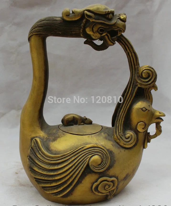 11" Marked Chinese palace Copper mouse dragon handle phoenix Wine Tea Pot Flagon statue
11" Marked Chinese palace Copper mouse dragon handle phoenix Wine Tea Pot Flagon statue
