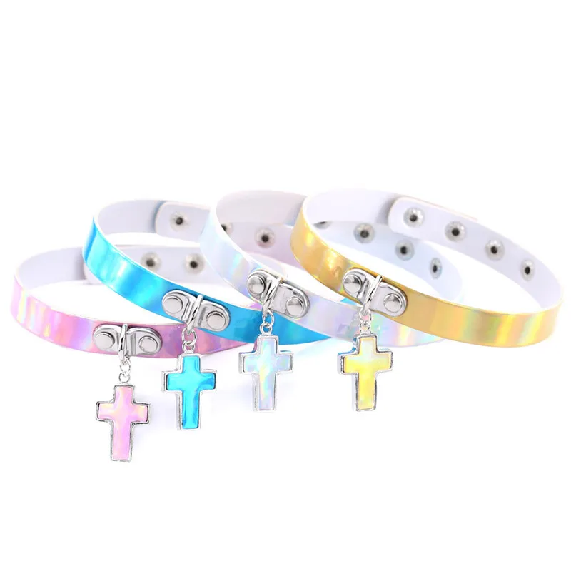 Simple Stylish Style PU Leather Laser Holographic Collar Choker Necklace With Cross Pendant Charm For Female Punk Party Jewelry
Simple Stylish Style PU Leather Laser Holographic Collar Choker Necklace With Cross Pendant Charm For Female Punk Party Jewelry