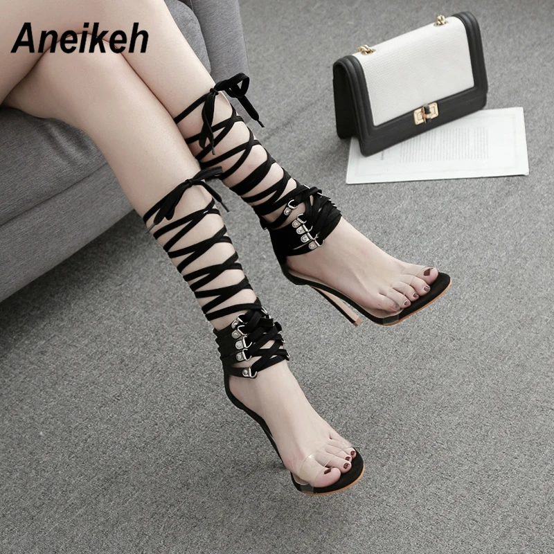 Aneikeh Thin Heels Ankle Strap Sandals Women PVC Transparent Lace Up Sandals Summer Open Toe Concise Ladies Shoes Dropshipping
Aneikeh Thin Heels Ankle Strap Sandals Women PVC Transparent Lace Up Sandals Summer Open Toe Concise Ladies Shoes Dropshipping