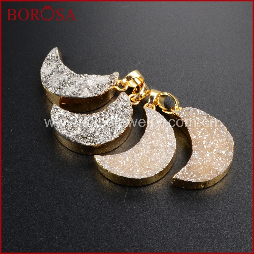 BOROSA Gold Color Silver/Champagne Titanium Crystal Druzy Moon Shape Druzy Pendant Beads for Women as Gift G1176
BOROSA Gold Color Silver/Champagne Titanium Crystal Druzy Moon Shape Druzy Pendant Beads for Women as Gift G1176
