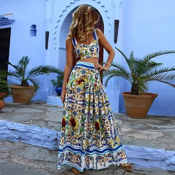 2019 Sexy Tank Long Skirts Two Piece Set Casual Women Beach Straps Top+Maxi Skirt Floral Print Suits Bohemian Set Skirt Overall 
2019 Sexy Tank Long Skirts Two Piece Set Casual Women Beach Straps Top+Maxi Skirt Floral Print Suits Bohemian Set Skirt Overall
