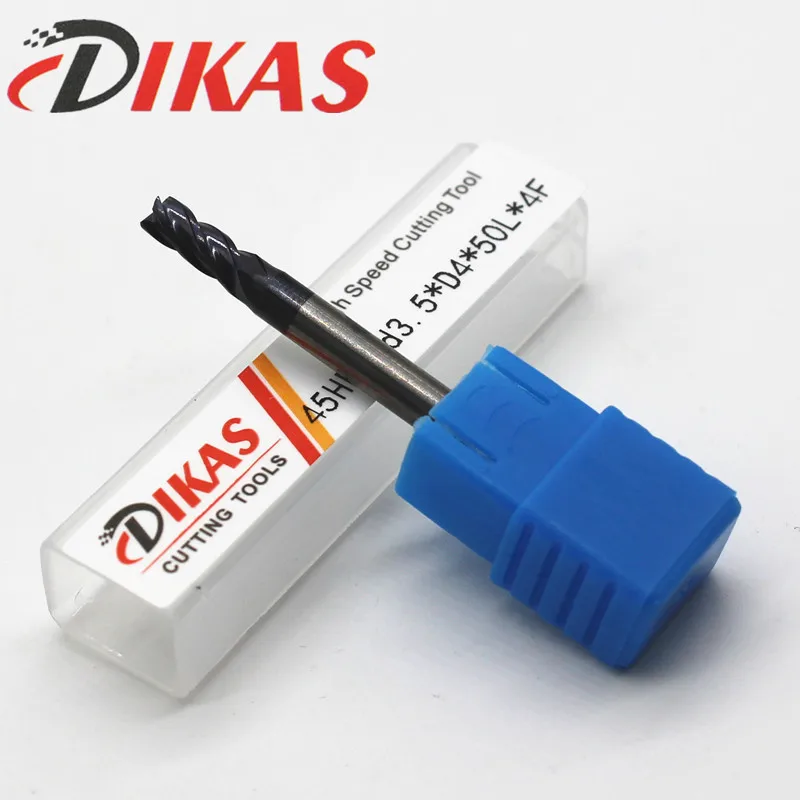 Dikas 45HRC d3.5*D4*50L*4Fmaterial Carbide Square Flatted End Mill 4 flute 3.5mm coating nano use for High-speed milling machine
Dikas 45HRC d3.5*D4*50L*4Fmaterial Carbide Square Flatted End Mill 4 flute 3.5mm coating nano use for High-speed milling machine