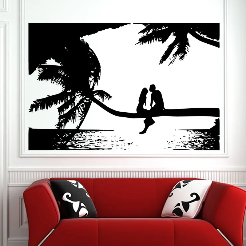 Tropical Scenery Sticker Palm Beach Sea Decal Wall Art Vinyl Decor School Dorm Living Room Bedroom Home Office Mural Stencil | Дом и сад