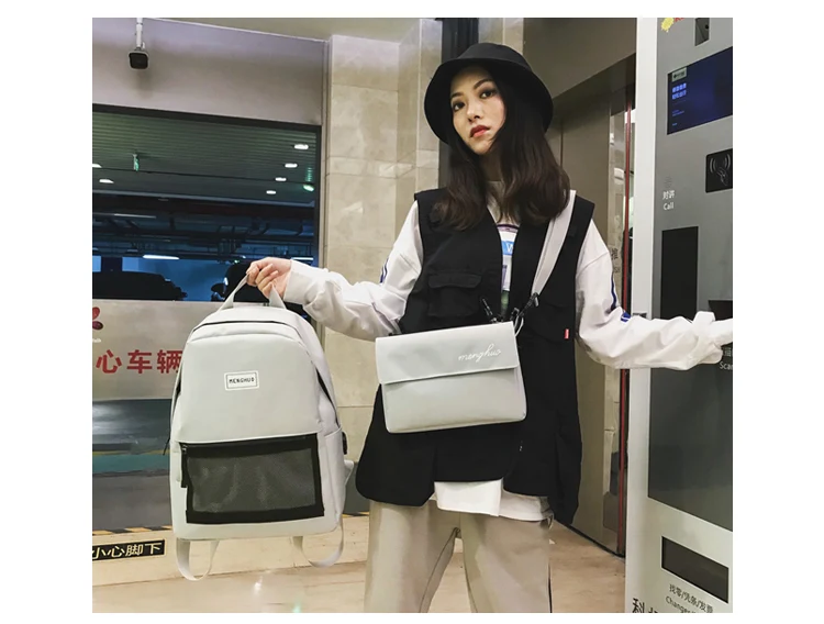 Menghuo 2pcs:set Backpack Bags for Teenager Girls Net Pocket Women School Bag Men Laptop Backpack Travel Bag Rucksack Mochilas_34-1_14