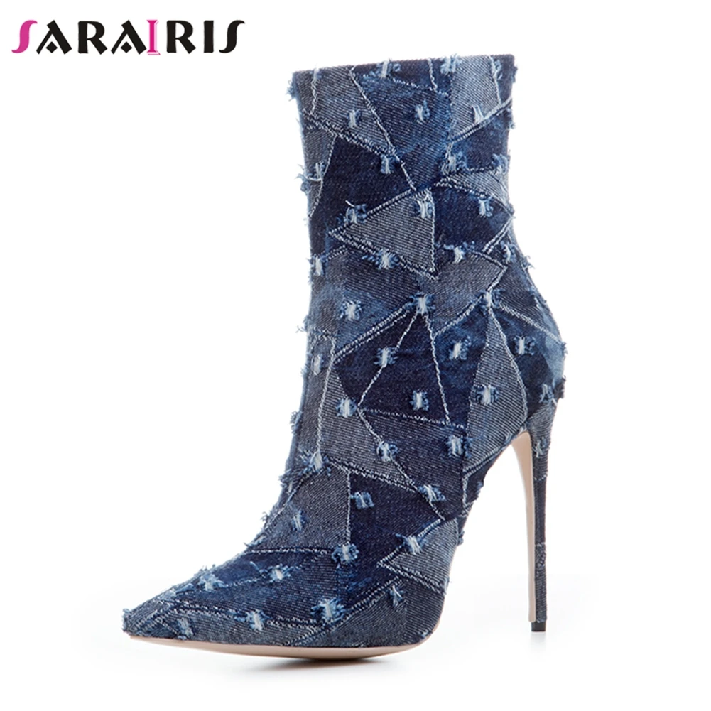 SARAIRIS Brand New Denim 12cm High Heels Solid Pointed Toe Zip Shoes Female Autumn 2019 Casual Sexy Ankle Boots Big Size 33-43
SARAIRIS Brand New Denim 12cm High Heels Solid Pointed Toe Zip Shoes Female Autumn 2019 Casual Sexy Ankle Boots Big Size 33-43