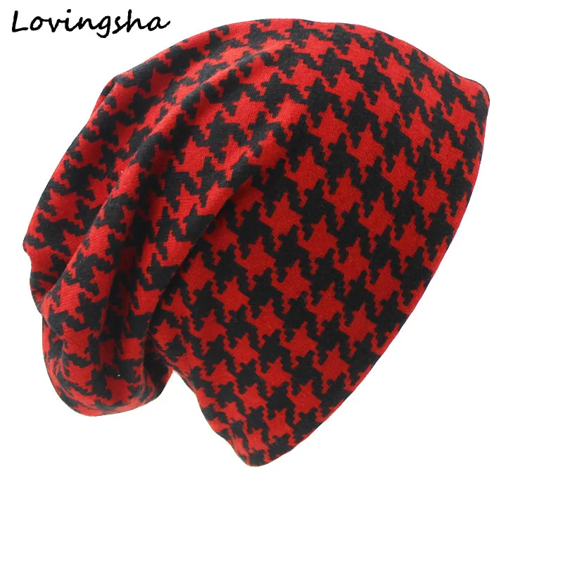 

LOVINGSHA Brand Autumn Winter Dual-use Hat For Ladies thin Skullies Beanies Vintage Geometric Design Women Scarf Face Mask HT028
