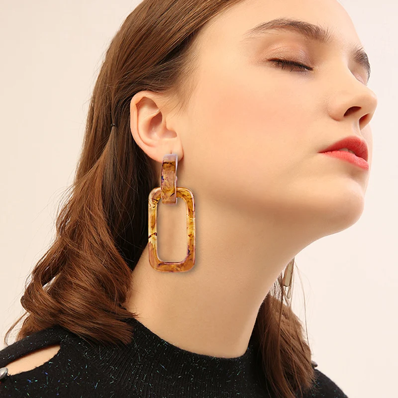 Guanlong  Vintage  Square Acrylic Earrings For Women  2018 korean  Statement  Geometric Resin Earings Fashion Jewelry (1)