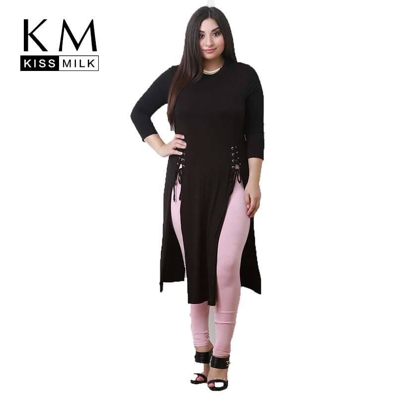 Kissmilk Women Plus Size Side Split Cross Straps Long T Shirt Solid O Neck Basic T Shirt Large Size Casual Brief T Shirt
Kissmilk Women Plus Size Side Split Cross Straps Long T Shirt Solid O Neck Basic T Shirt Large Size Casual Brief T Shirt