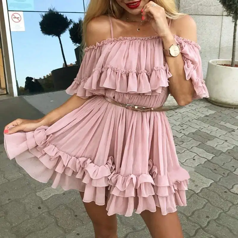 Off Shoulder Strap Chiffon Summer Dresses Women Ruffle Pleated Short Dress Pink Elegant Holiday Loose Beach Mini Dress
Off Shoulder Strap Chiffon Summer Dresses Women Ruffle Pleated Short Dress Pink Elegant Holiday Loose Beach Mini Dress