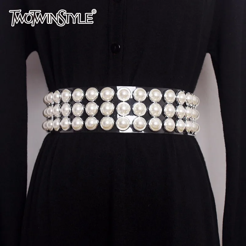 TWOTWINSTYLE PVC Belt Female Pearls Diamonds Patchwork Transparent Wide Belts Cummerbunds Summer Fashion Harajuku Accessories
TWOTWINSTYLE PVC Belt Female Pearls Diamonds Patchwork Transparent Wide Belts Cummerbunds Summer Fashion Harajuku Accessories
