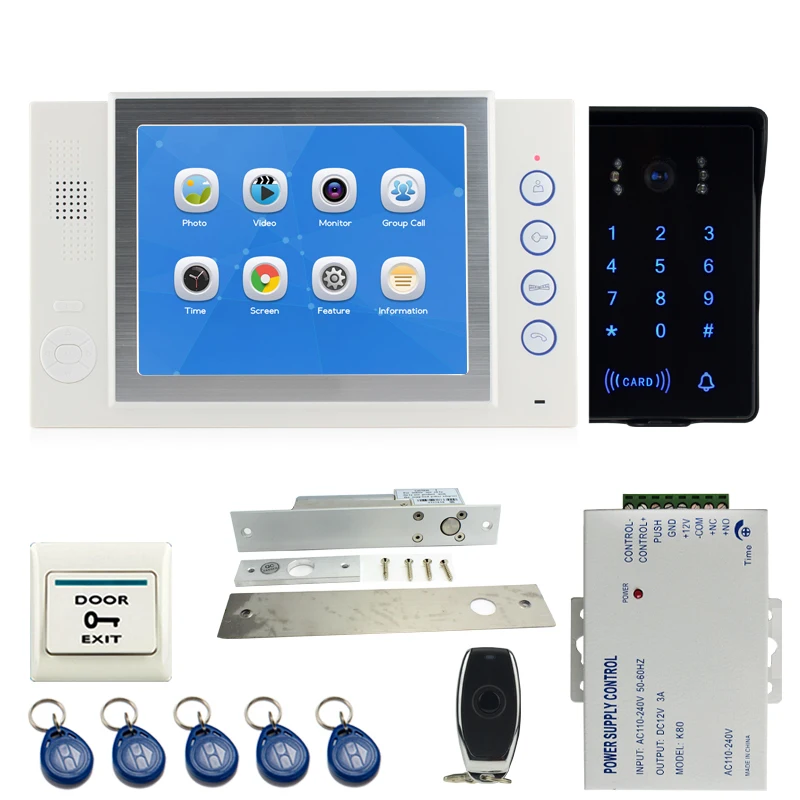 

JEX 8 inch LCD Video Door Phone doorbell Intercom system Kit 1 Voice/Video Record Monitor +700TVL Waterproof Password Camera