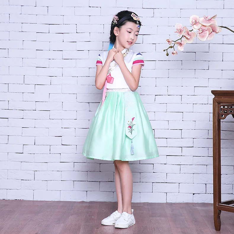 Детское платье Hanbok для девочек с коротким рукавом традиционный костюм