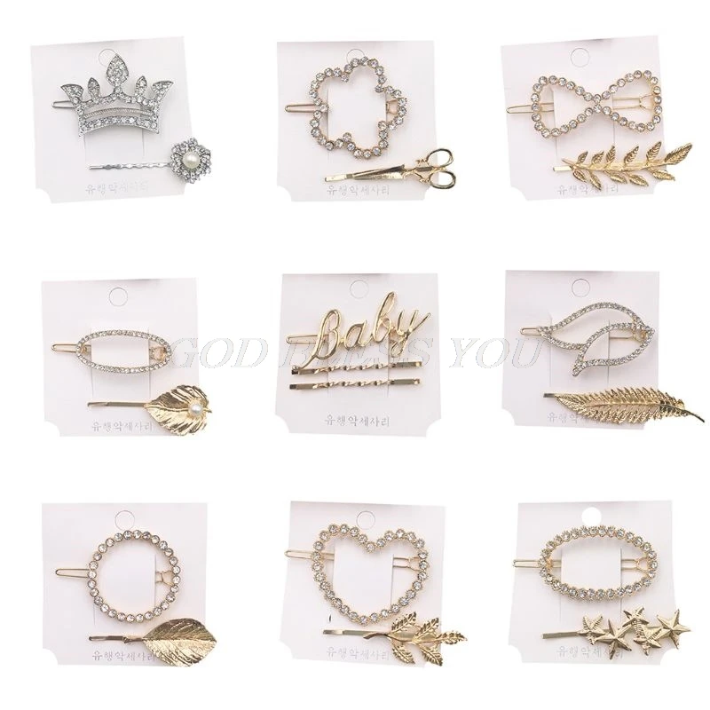 2Pcs/Set Creative Women Metal Alloy Scissor Leaf One Word Hairpin Rhinestone Crown Heart Geometric Hair Clip Ponytail Barrettes
2Pcs/Set Creative Women Metal Alloy Scissor Leaf One Word Hairpin Rhinestone Crown Heart Geometric Hair Clip Ponytail Barrettes