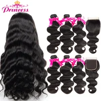 Beautiful Princess Hair 3 Bundles Peruvian Body Wave With Lace Closure Double Weft Remy Human Hair Bundles With Closure image