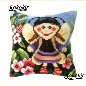 

Cartoon bee cushion cross stitch set sales handicraft embroidery yarn needlework kits throw pillow case pillowcase diy crafts