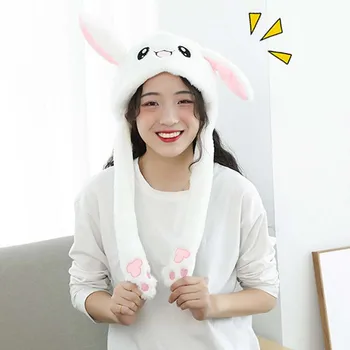 

2019 New TikTok Artifact Kawaii Winter Cute Cartoon Rabbit Earflap Hat Girls Flannel Air-bag Rabbit Pinching Ear Hat Vocal Flash