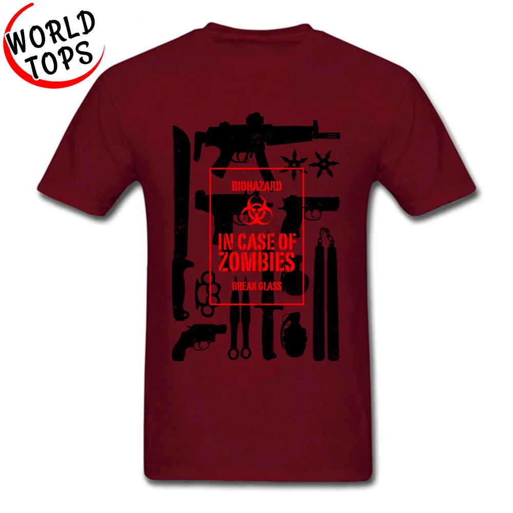 Hip hop Cotton Fabric T Shirt for Students Short Sleeve Tops Shirt New Arrival Thanksgiving Day Crew Neck Top T-shirts Comics In Case of Zombies Break Glass maroon