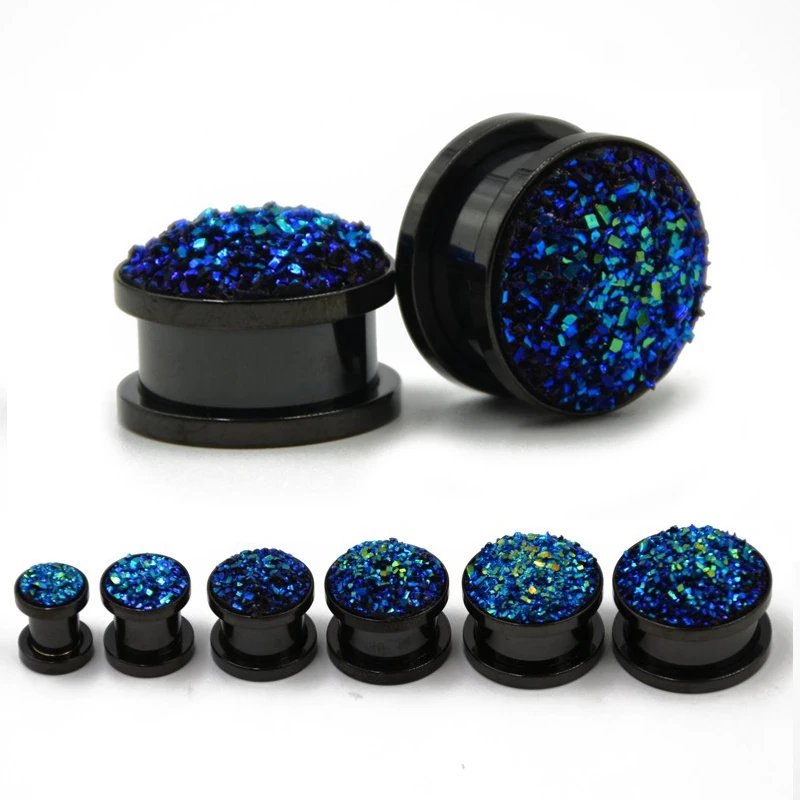 Blue Druzy Quartz Black Anodized Synthetic Stone Ear Flesh Tunnel Plug Piericng Jewelry Screw Fit Expanders
Blue Druzy Quartz Black Anodized Synthetic Stone Ear Flesh Tunnel Plug Piericng Jewelry Screw Fit Expanders
