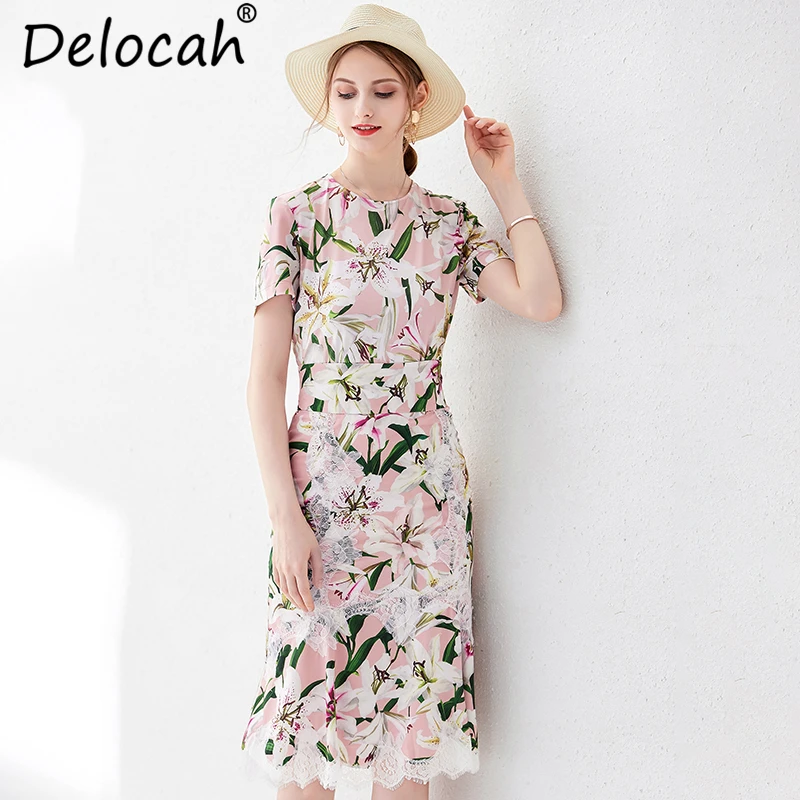 Delocah Women Summer Casual Suits Runway Fashion Short Sleeve Printed Tops T-Shirt And Lace Splice Midi Skirt Two Pieces Set
Delocah Women Summer Casual Suits Runway Fashion Short Sleeve Printed Tops T-Shirt And Lace Splice Midi Skirt Two Pieces Set