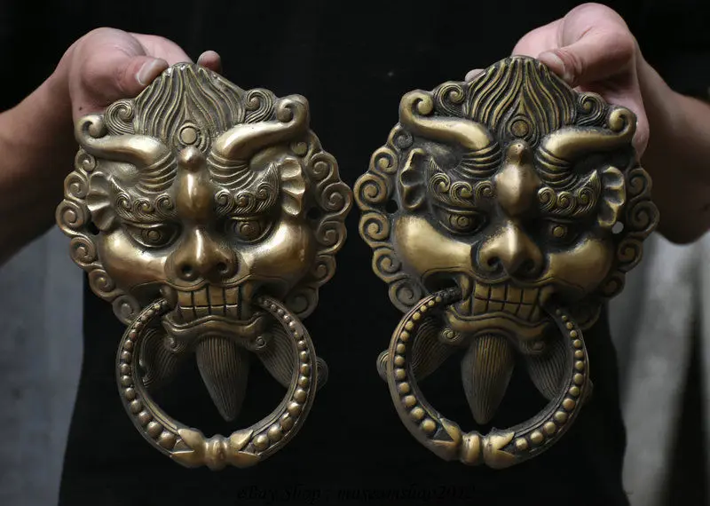 8" Chinese Fengshui Copper Guardian Evil Foo Fu Dog Lion Head Door Knocker Pair
8" Chinese Fengshui Copper Guardian Evil Foo Fu Dog Lion Head Door Knocker Pair