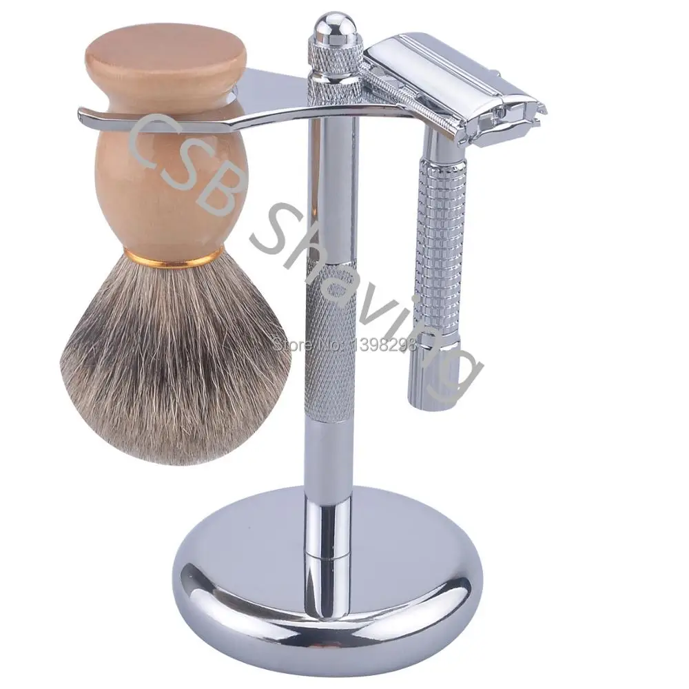 CSB Natural Wood Handle Pure Badger Shaving Brush Set Butterfly Razor Double Edge Blades with Stand Mens Grooming Shve Kit
CSB Natural Wood Handle Pure Badger Shaving Brush Set Butterfly Razor Double Edge Blades with Stand Mens Grooming Shve Kit
