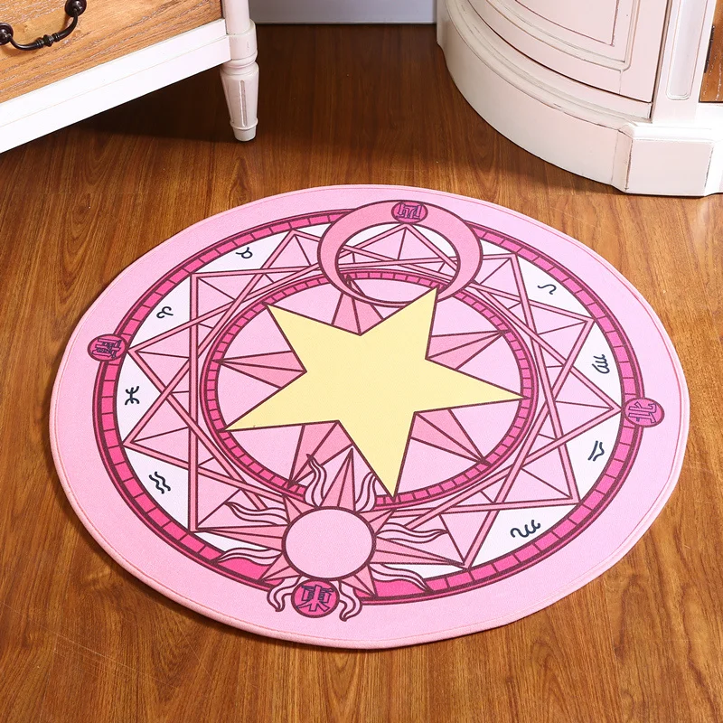 

Anime Cardcaptor Sakura Kinomoto Sakura Round Style Decoration Fluffy Rugs Anti-Skid Shaggy Area Home Bedroom Carpet Floor Mat