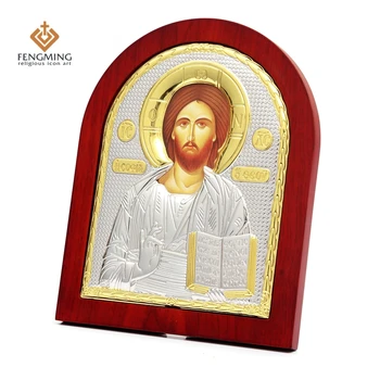 

Jesus chirst silver icon high quality wood craft religious items russian greek orthodox church byzantint gift discount