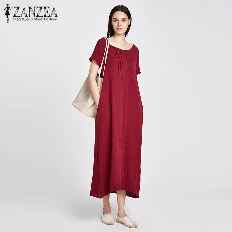 ZANZEA 2019 Summer Women Retro Loose Dresses Solid Casual Short Sleeve O Neck Pockets Vestidos Robe Plus Size Long Kaftan Dress
ZANZEA 2019 Summer Women Retro Loose Dresses Solid Casual Short Sleeve O Neck Pockets Vestidos Robe Plus Size Long Kaftan Dress