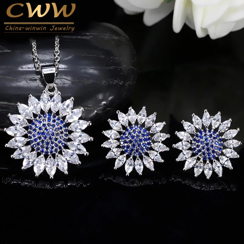 CWWZircons Lovely Summer Flower Blue CZ Crystal Fashion Earring and Necklace Pendant Jewelry Set For Women T257
CWWZircons Lovely Summer Flower Blue CZ Crystal Fashion Earring and Necklace Pendant Jewelry Set For Women T257
