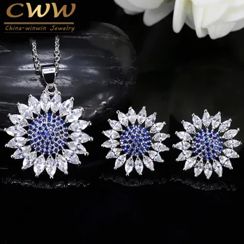 CWWZircons Lovely Summer Flower Blue CZ Crystal Fashion Earring and Necklace Pendant Jewelry Set for Women T257
CWWZircons Lovely Summer Flower Blue CZ Crystal Fashion Earring and Necklace Pendant Jewelry Set for Women T257
