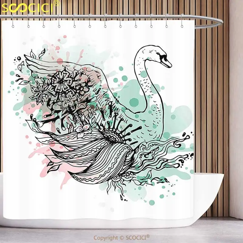 Unique Shower Curtain Animal Hand Sketch Swan Bird Floral Details and Color Splashes Watercolors Mint Green Light Pink Black
Unique Shower Curtain Animal Hand Sketch Swan Bird Floral Details and Color Splashes Watercolors Mint Green Light Pink Black