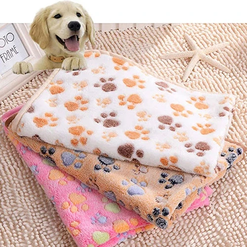 Image Pet Mat Paw Print Cat Dog Puppy Fleece Winter Warm Soft Blanket Bed Cushion