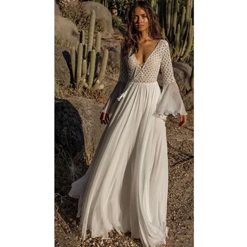 Women Dress White Lace Long Sleeve Flare V Neck Sexy Beach Dress Tunic Maxi Chiffon Dress Summer Casual Boho Beachwear Dresses
Women Dress White Lace Long Sleeve Flare V Neck Sexy Beach Dress Tunic Maxi Chiffon Dress Summer Casual Boho Beachwear Dresses