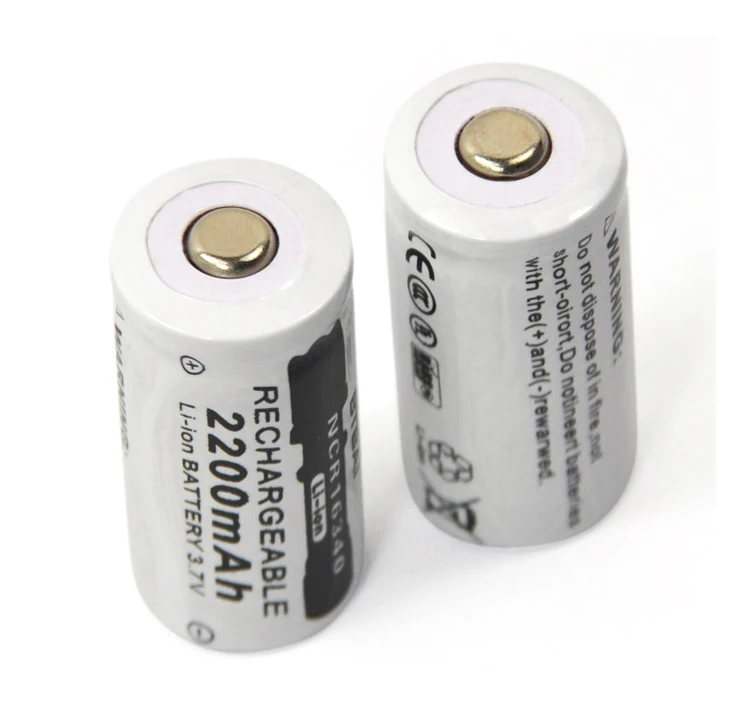 10pcs 3.7v 2200mAh CR123A rechargeable lithium batter 
10pcs 3.7v 2200mAh CR123A rechargeable lithium batter