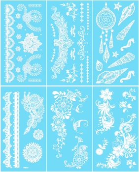 6sheets Exquisite Butterfly White Henna Tattoo Sticker Feather Henna Flower Temporary Tatoo Body Art for Women Tatuagem
6sheets Exquisite Butterfly White Henna Tattoo Sticker Feather Henna Flower Temporary Tatoo Body Art for Women Tatuagem