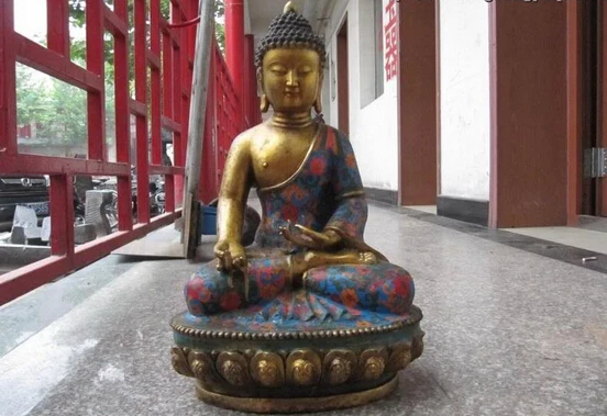 S0236 Tibet Buddhism Temple Copper Bronze cloisonne Enamel Sit Sakyamuni Buddha Statue D0318
S0236 Tibet Buddhism Temple Copper Bronze cloisonne Enamel Sit Sakyamuni Buddha Statue D0318
