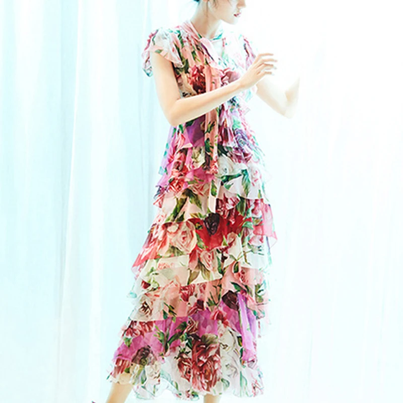 Runway Designer Dress Women 2019 Summer Elegant Bow Cascading Ruffle Floral Printed Midi Chiffon Dress Bohemian Beach Dress
Runway Designer Dress Women 2019 Summer Elegant Bow Cascading Ruffle Floral Printed Midi Chiffon Dress Bohemian Beach Dress
