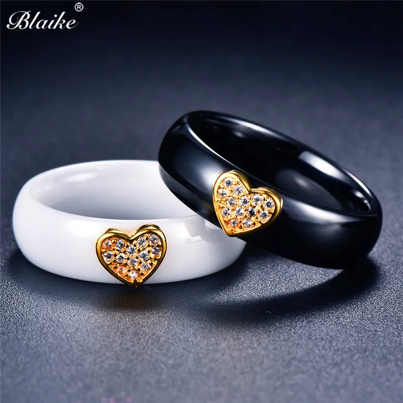 Blaike Cute Heart Zircon Gold Color Titanium Steel Rings for Women Men Vintage Fashion Black/White Ceramics Ring Couple Jewelry
Blaike Cute Heart Zircon Gold Color Titanium Steel Rings for Women Men Vintage Fashion Black/White Ceramics Ring Couple Jewelry