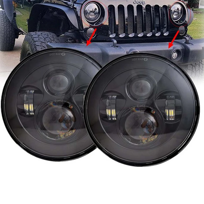 2pcs 7 Inch Round Halo Headlights For Jeep Wrangler Unlimited JK 7'' DRL Angle Eyes Led rojector headlamp 未标题-3