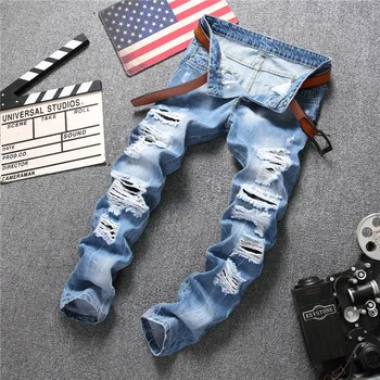 2019 New Spring Fashion High Street Men's Beggar Jeans Light Blue Hole Hollow Out Male Club Denim Skinny Ripped Denim Trousers
2019 New Spring Fashion High Street Men's Beggar Jeans Light Blue Hole Hollow Out Male Club Denim Skinny Ripped Denim Trousers