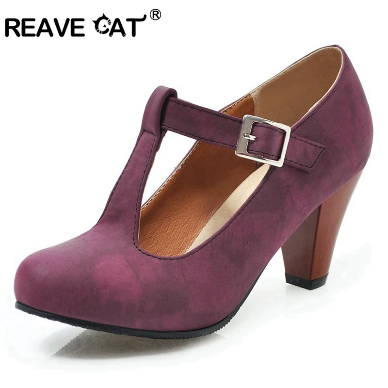 REAVE CAT Women's pumps High heel Ladies shoes Round toe T-strap Buckle Spike heel Black Grey Purple Big size 34-48 Summer A1968
REAVE CAT Women's pumps High heel Ladies shoes Round toe T-strap Buckle Spike heel Black Grey Purple Big size 34-48 Summer A1968