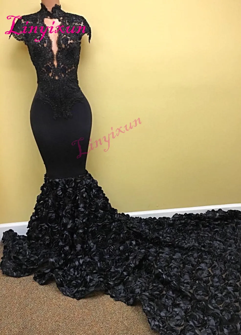 Linyixun 2018 Sexy Mermaid Prom Dresses High Neck Cap Sleeves Flowers Lace Long Chapel Train Formal Evening Party Gowns Custom
Linyixun 2018 Sexy Mermaid Prom Dresses High Neck Cap Sleeves Flowers Lace Long Chapel Train Formal Evening Party Gowns Custom