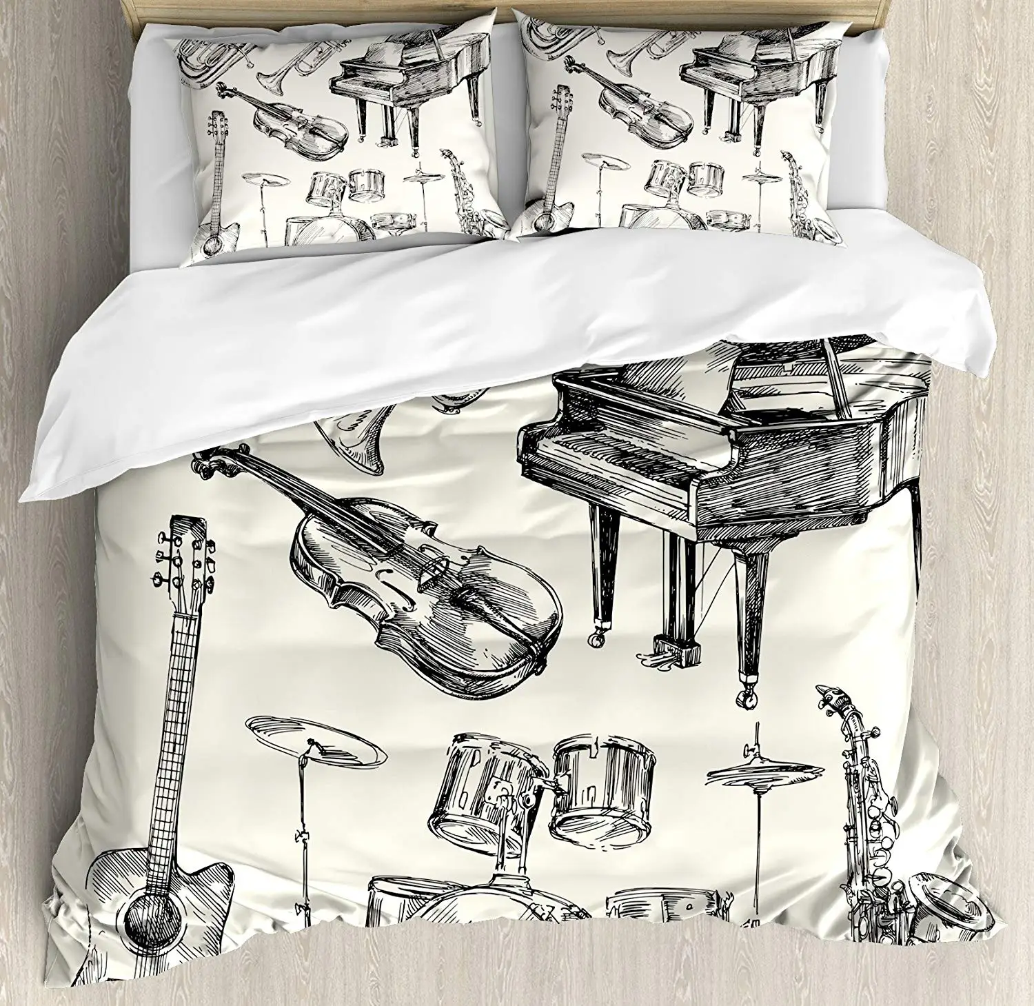 Jazz Music Duvet Cover Set Collection of Musical Instruments Sketch Style Art with Trumpet Piano Guitar 3/4pcs Bedding Set
Jazz Music Duvet Cover Set Collection of Musical Instruments Sketch Style Art with Trumpet Piano Guitar 3/4pcs Bedding Set