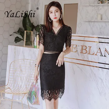2 Piece Summer Dresses Short Sleeves Black V-Neck Lace Women Dress Bandage Bodycon Dress Vintage Sexy Party Slim Pencil Dress
2 Piece Summer Dresses Short Sleeves Black V-Neck Lace Women Dress Bandage Bodycon Dress Vintage Sexy Party Slim Pencil Dress