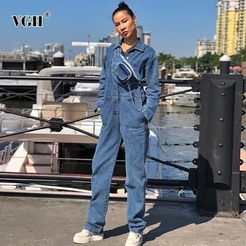 VGH 2020 Summer Denim Jumpsuits For Women Lapel Long Sleeve Pockets High Waist Loose Casual Straight Jumpsuit Female Fashion New
VGH 2020 Summer Denim Jumpsuits For Women Lapel Long Sleeve Pockets High Waist Loose Casual Straight Jumpsuit Female Fashion New